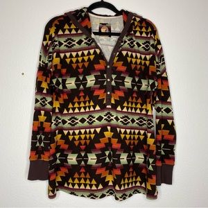 Double D Ranch Stockmans Serape Hoodie Aztec Print Pullover Sweatshirt Small